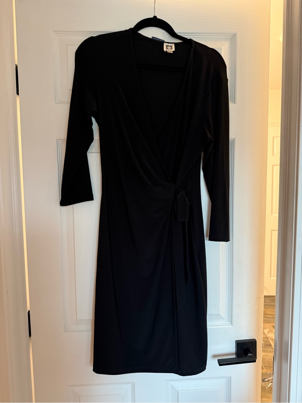 Anne Klein Black Long-Sleeve Wrap Dress